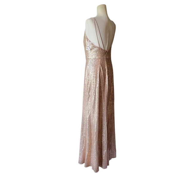 Dessy Collection Maxi Gown Rose Gold Sequins Sleeveless Scoop Neck - Picture 3 of 8